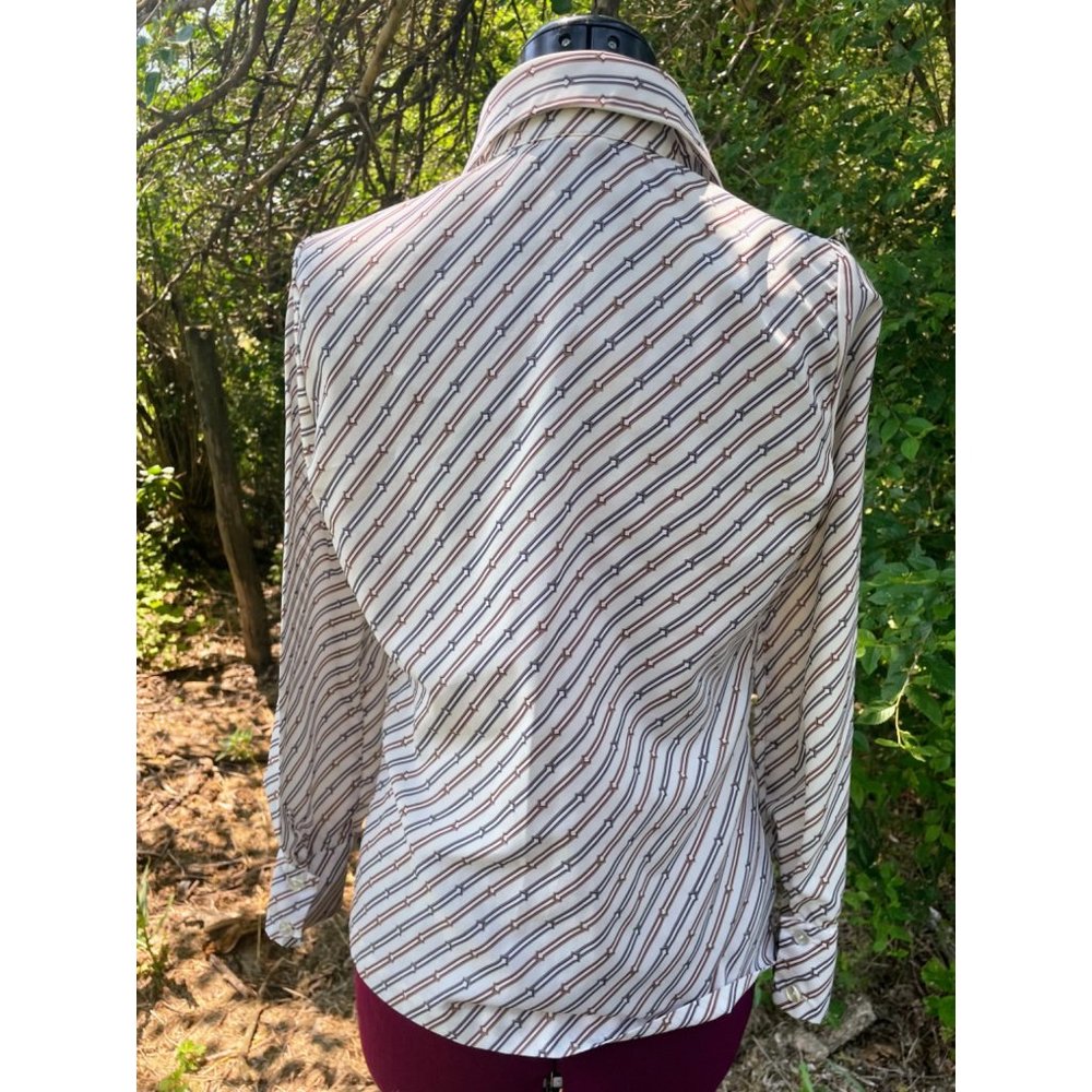 Vintage 1970s Button womens Blouse Abstract Arrow Print MOD - Picture 2 of 16